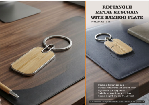 Rectangle metal keychain With Bamboo plate